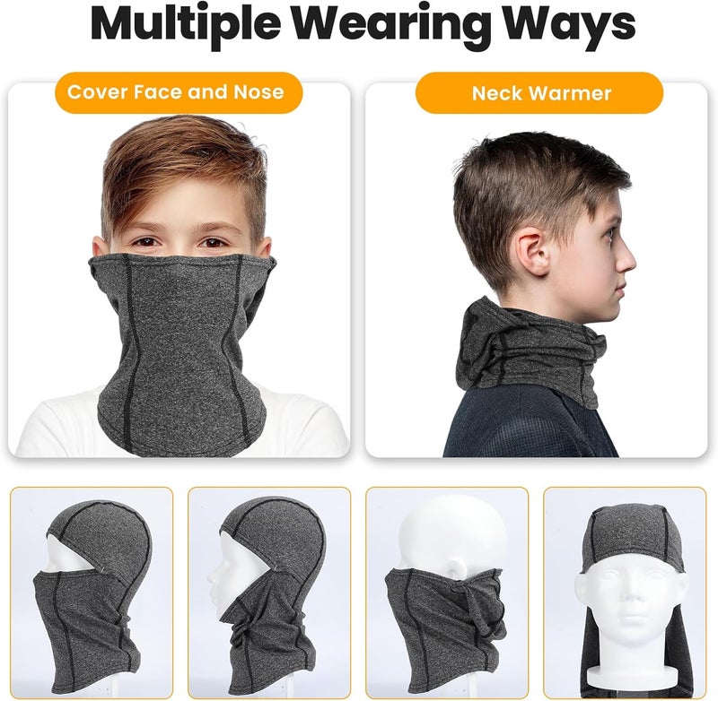 Beehow Store Kids Balaclava Ski Mask Scarf, Kids Fleece Gaiter Cold Weather Full Face Mask for Boys & Girls - Black - Image 4